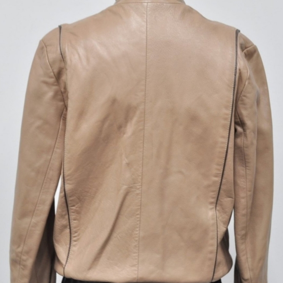 Tan Leather Bomber Jacket - Picture 4 of 4